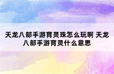 天龙八部手游育灵珠怎么玩啊 天龙八部手游育灵什么意思